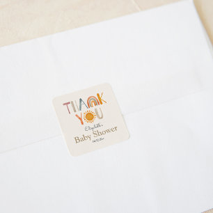 Sticker Carré Baby shower Rainbow et Sunshine Merci