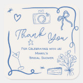 Sticker Carré Baby shower rétro bleu illustré à la main (Devant)