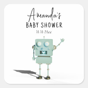 Sticker Carré Baby shower robot