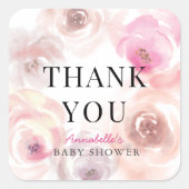 Sticker Carré Baby shower Rose bébé en fleurs aquarelle (Devant)