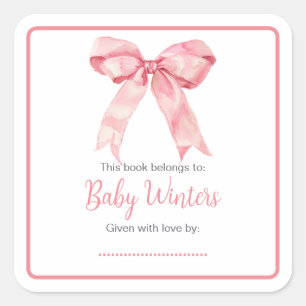 Sticker Carré Baby shower rose Coquette Bow