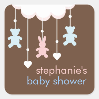 Sticker Carré Baby shower rose et bleu doux mobile