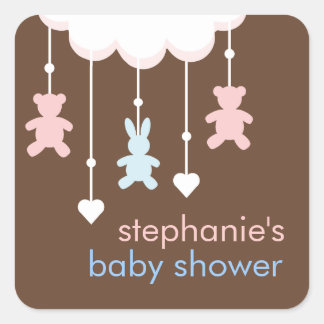 Sticker Carré Baby shower rose et bleu doux mobile