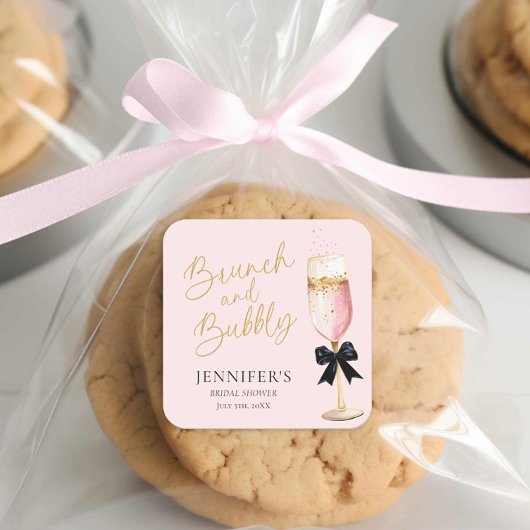 Sticker Carré Baby Shower Rose et Bulles