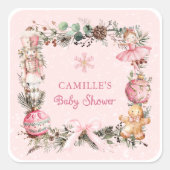 Sticker Carré Baby shower rose Fille de Noël (Devant)