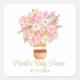 Sticker Carré Baby shower rose Floral à air chaud