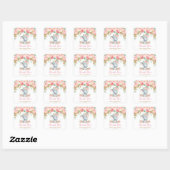 Sticker Carré Baby shower rose Floral Eléphant Fille Faveur (Feuille)