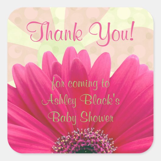 Sticker Carré Baby shower rose Gerbera Daisy Merci (Devant)