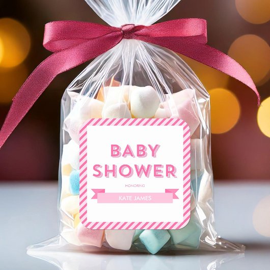 Sticker Carré Baby shower rose moderne