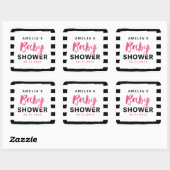 Sticker Carré Baby shower rose noir et blanc chic (Feuille)