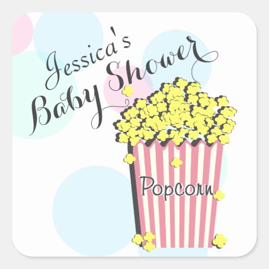 Sticker Carré Baby shower rose Popcorn (Devant)