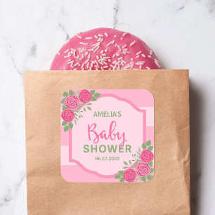 Sticker Carré Baby shower Rose rose 