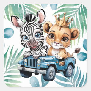 Sticker Carré Baby shower Royal Safari Ride Boy