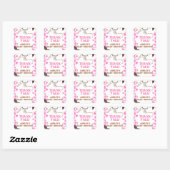 Sticker Carré Baby shower rustique de vache rose occidentale (Feuille)