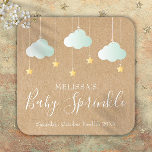 Sticker Carré Baby shower rustique Kraft Twinkle Sprinkle
