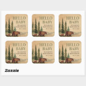 Sticker Carré Baby shower rustique Mama & Bébé Ours (Feuille)