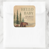 Sticker Carré Baby shower rustique Mama & Bébé Ours (Sac)