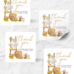 Sticker Carré Baby shower rustique petit Citrouille