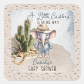 Sticker Carré Baby shower rustique Western Elephant Cowboy Boy (Devant)