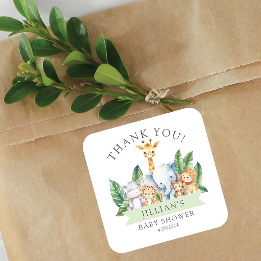 Sticker Carré Baby shower Safari Adventure Merci