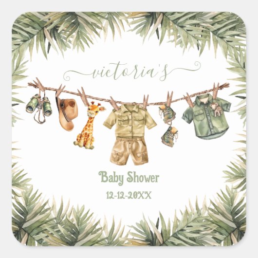 Sticker Carré Baby shower Safari Jungle (Devant)