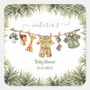 Sticker Carré Baby shower Safari Jungle