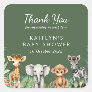Sticker Carré Baby shower Safari Wild One Jungle