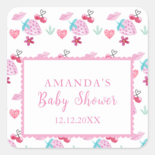 Sticker Carré Baby shower Saint-Valentin rose Berry Sweet