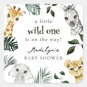 Sticker Carré Baby shower sauvage d'une jungle