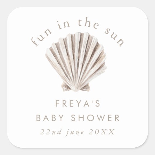 Sticker Carré Baby shower Shell de Merci Boho Beach (Devant)