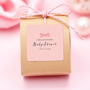 Sticker Carré Baby shower Simplement Cute Bow Rose