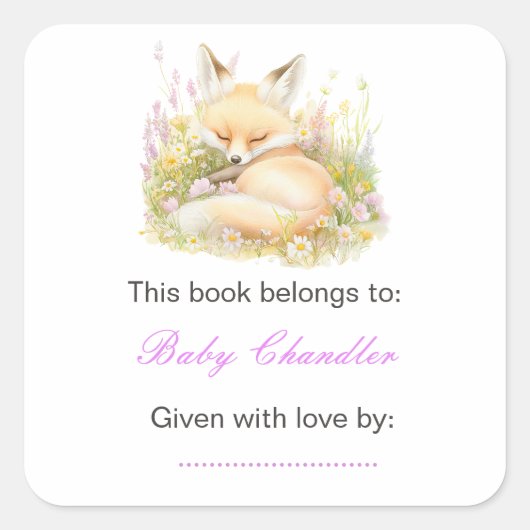 Sticker Carré Baby shower Spring Fox (Devant)