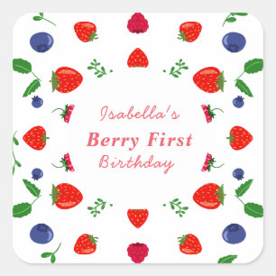 Sticker Carré Baby shower sucré aux fraises