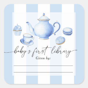Sticker Carré Baby shower Tea Party - Première bibliothèque pour