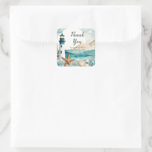 Sticker Carré Baby Shower Thème Phare Marin (Sac)