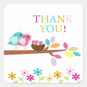 Sticker Carré Baby shower Triplets de Merci de nids mignons