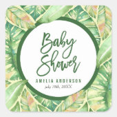 Sticker Carré Baby shower tropical Feuille vert (Devant)