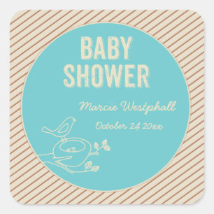 Sticker Carré Baby shower turquoise de Bird Nest