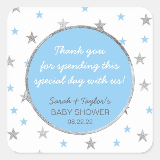 Sticker Carré Baby shower Twinkle préférence autocollant, argent (Devant)