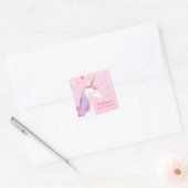 Sticker Carré Baby shower Unicorne rose (Enveloppe)