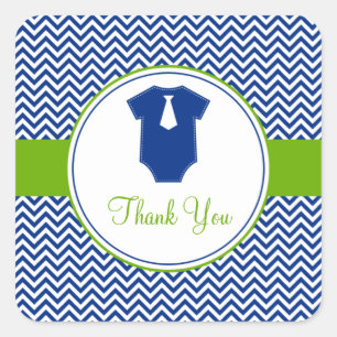 Sticker Carré Baby shower vert bleu Little Man Chevron
