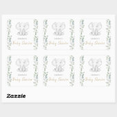 Sticker Carré Baby shower vert Eucalyptus petit éléphant (Feuille)