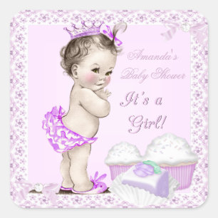 Sticker Carré Baby shower vintage fille jolie gâteaux