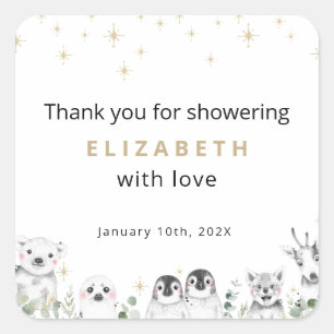 Sticker Carré Baby Shower Welcome Winter Wonderland Animals