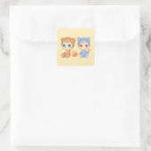 Sticker Carré Baby Twins Bear Chat Jumpsuit sur Jaune 2 (Sac)