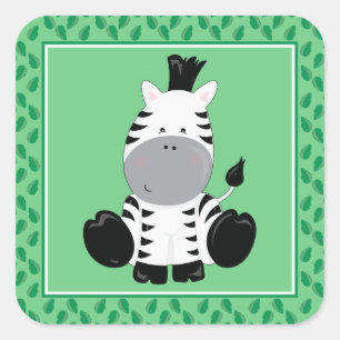 Sticker Carré Baby Zebra   Safari Animaux Party