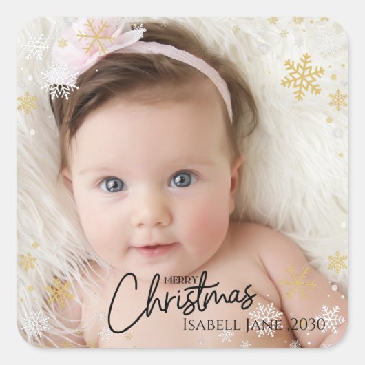 Sticker Carré Baby's 2nd Christmas Red Snowflake (Devant)