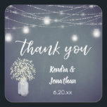 Sticker Carré Baby's Breath Chalkboard BGra et String Lights Mer<br><div class="desc">Faites vos invitations ou des notes de remerciement pop avec ce Baby's Breath,  Blue Grey Chalkboard,  & Mason Jar String Lights merci autocollant.</div>