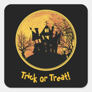 Sticker Carré Bac de nuit d'Halloween ou maison de Pleine lune d