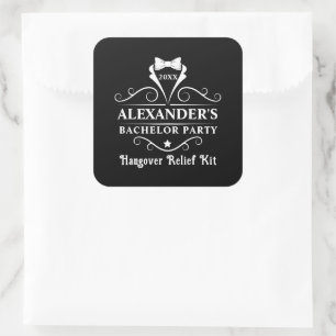 Sticker Carré Bachelor Party Tuxedo Cravate Hangover relief noir